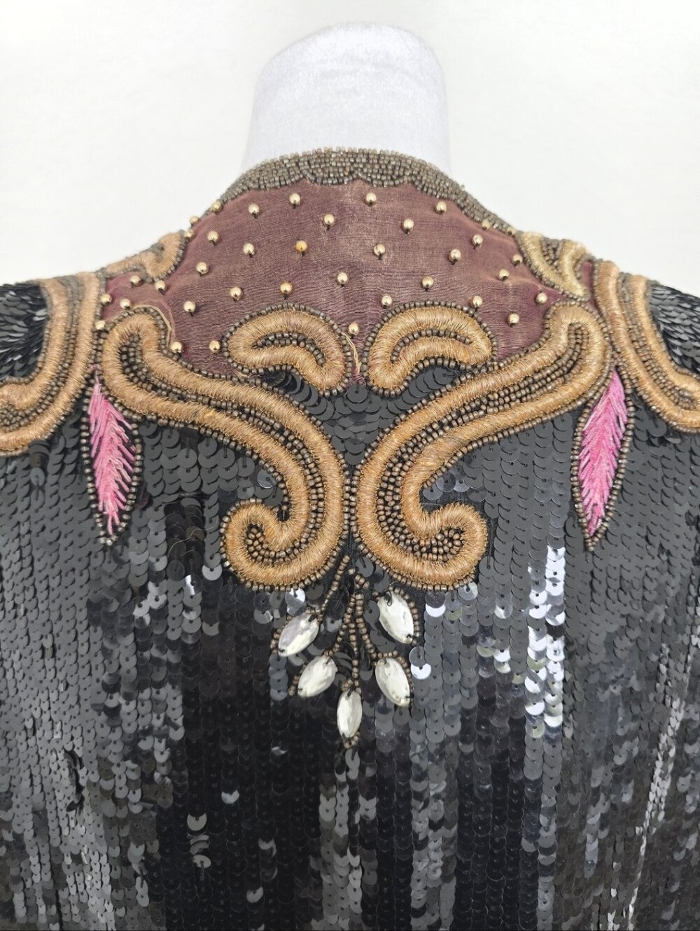 Vintage Laurence Kazar Sequin & Beaded Blazer Silk Evening Jacket M - Picture 6 of 13